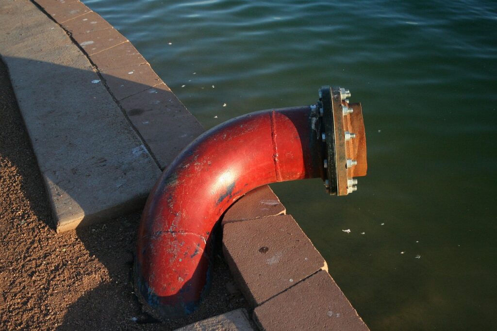 pipe, red, lake, drain pipe, nature, water, drain, pump, tube, pipeline