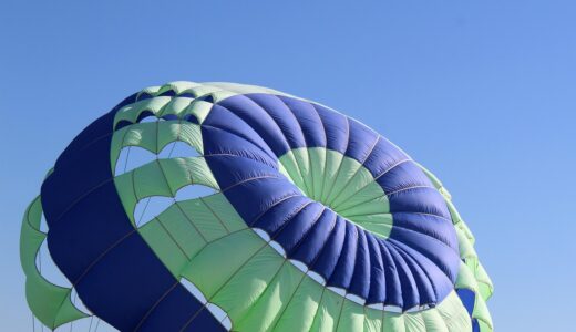 parachute, sky, flight, blue sky, blue, nature, green