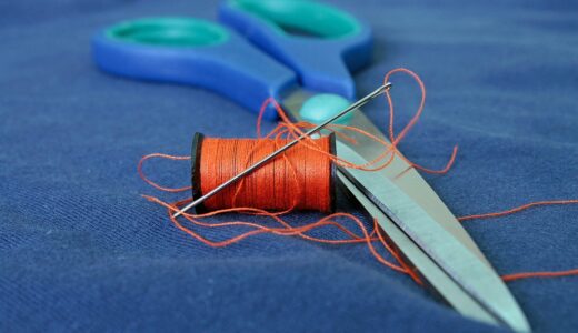 seam, line, scissors, needle, fabric, cloth