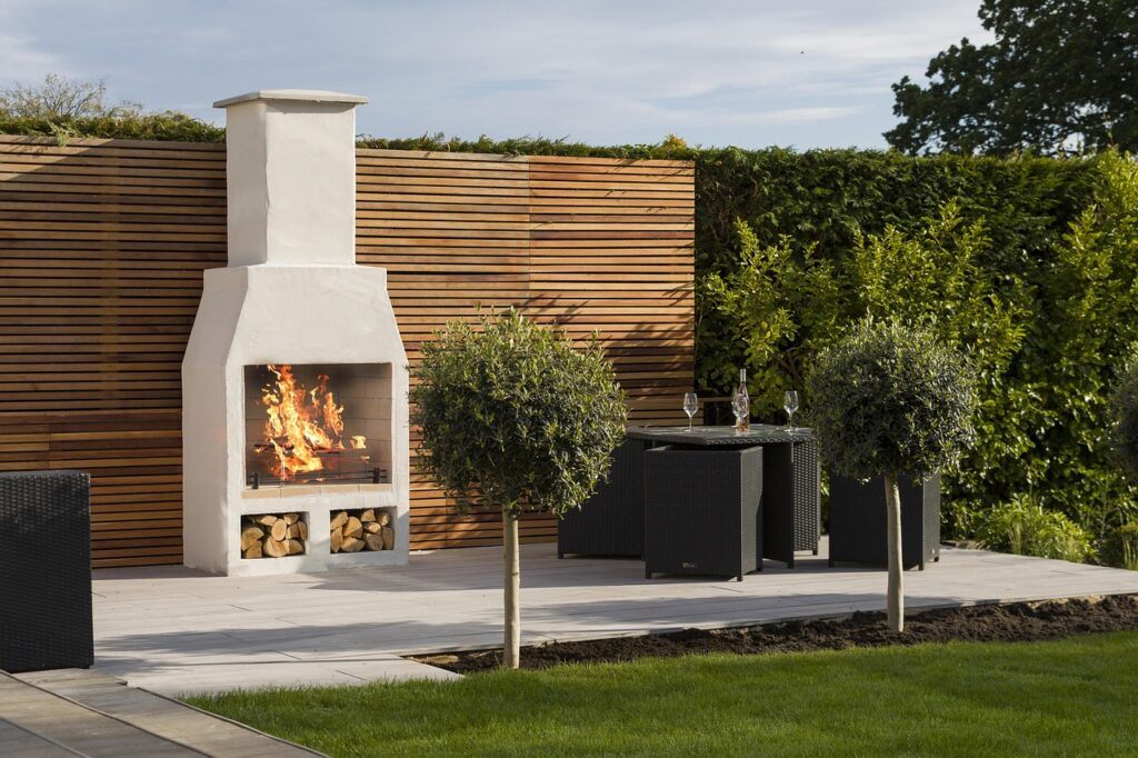 garden, fireplace, outdoor, wood, barbecue, sea, green, architecture, flame, house, fire, heat, hot, pumice, volcano, volcanic, nature, safe, heat resistant