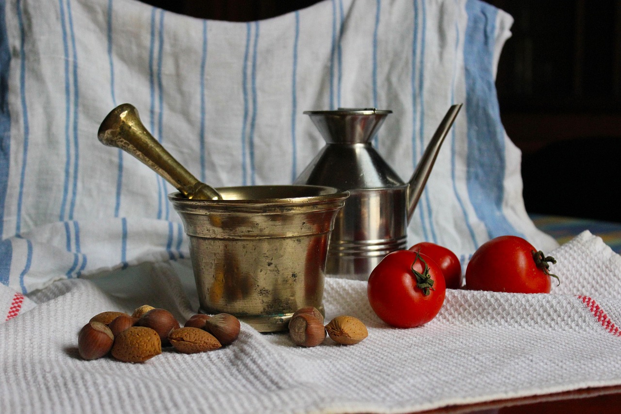 still life, mortar, dried fruit, cruet, tomatoes, foods, cloth, still life, still life, still life, still life, still life, mortar, mortar, mortar, cruet, cruet